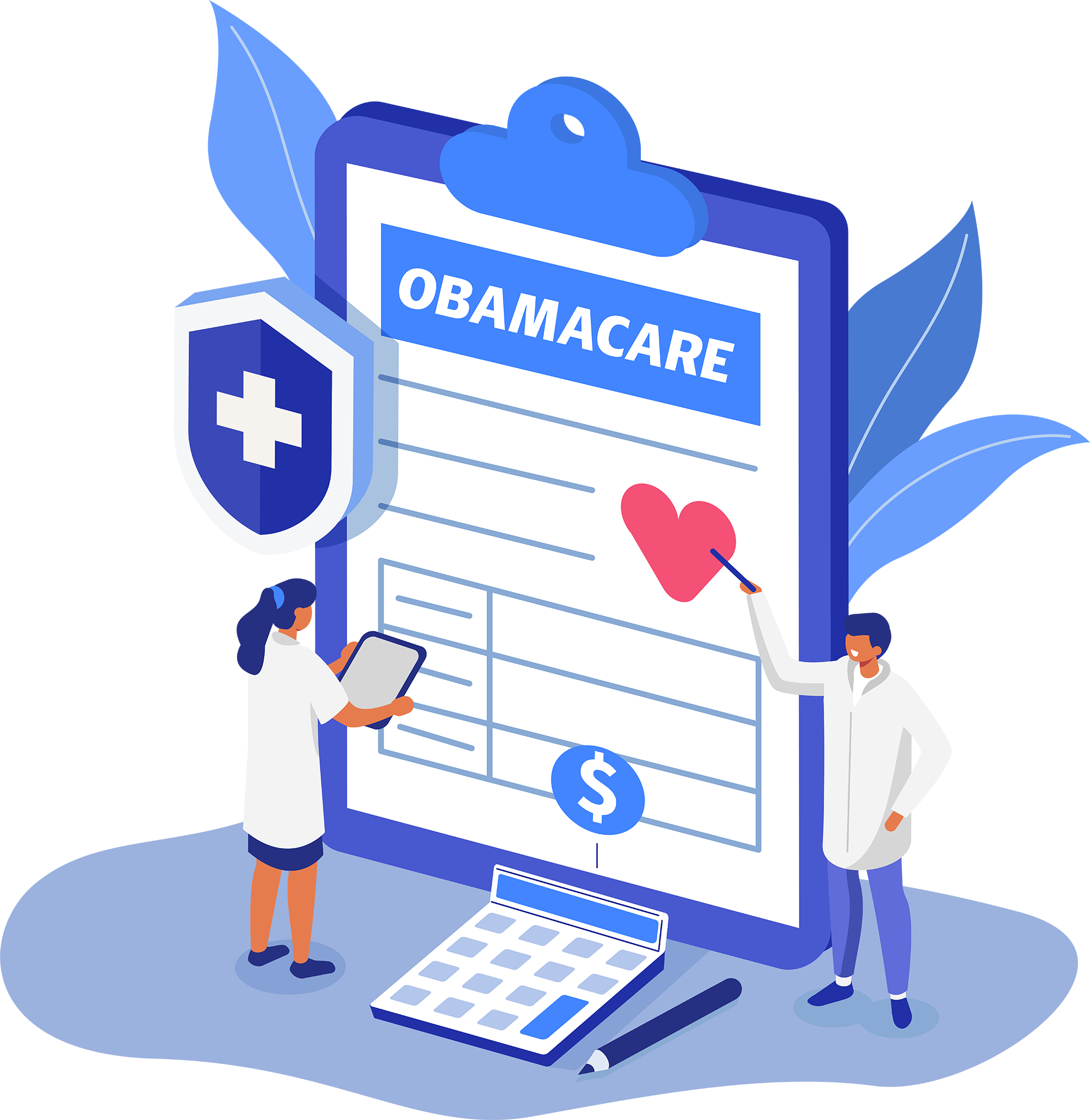 Illustration of Giant Clipboard that reads Obamacare